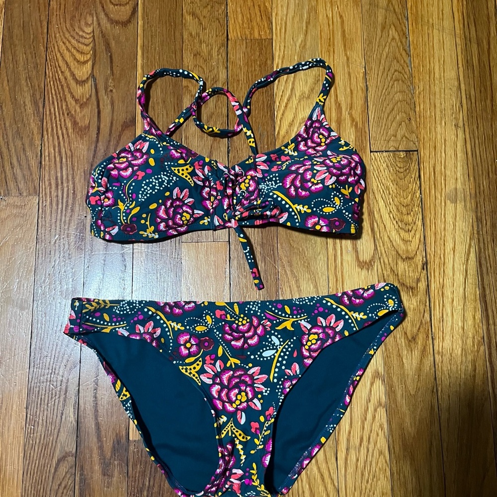 Floral Bikini Set with Pink and Blue Design
